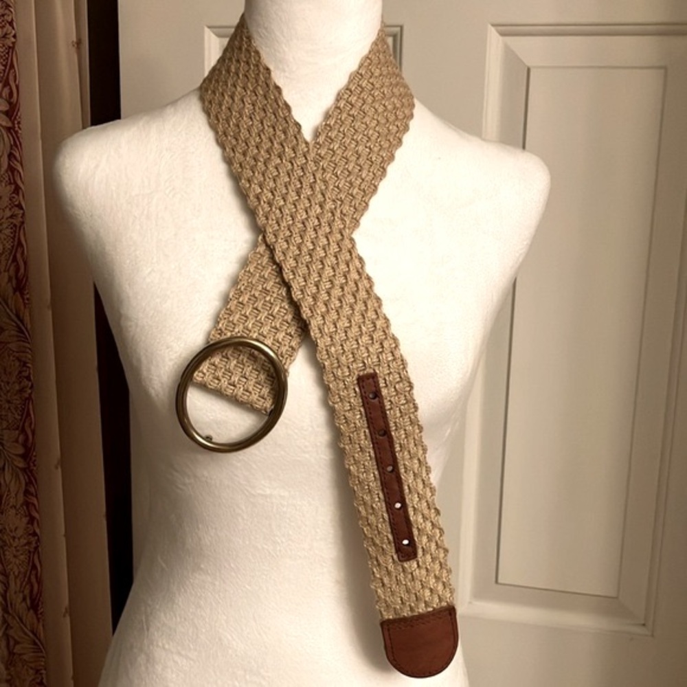 Tommy Hilfiger Women’s Woven Belt with Leather Tabs